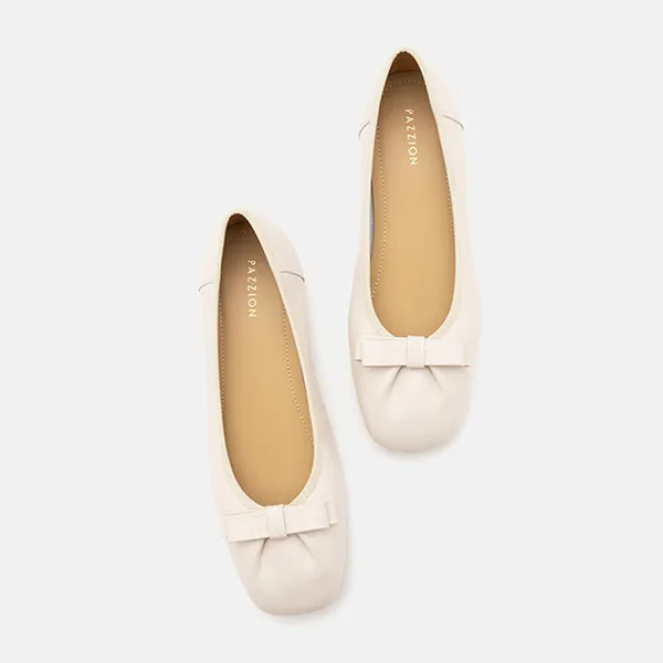Giày Bệt Nữ Pazzion Ziva Bow Ballet Flats 777-1BEG034 Màu Kem Size 37