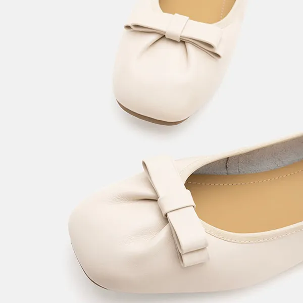 Giày Bệt Nữ Pazzion Ziva Bow Ballet Flats 777-1BEG034 Màu Kem Size 37