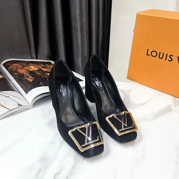 Giày Cao Gót Nữ Louis Vuitton LV Square Toe Madeleine Pumps Suede Màu Đen Size 34 - Giày - Vua Hàng Hiệu