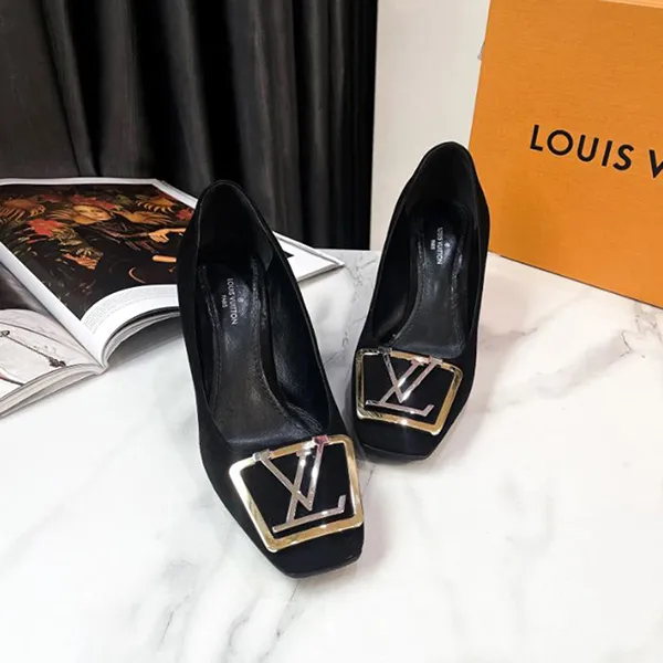 Giày Cao Gót Nữ Louis Vuitton LV Square Toe Madeleine Pumps Suede Màu Đen Size 34 - Giày - Vua Hàng Hiệu