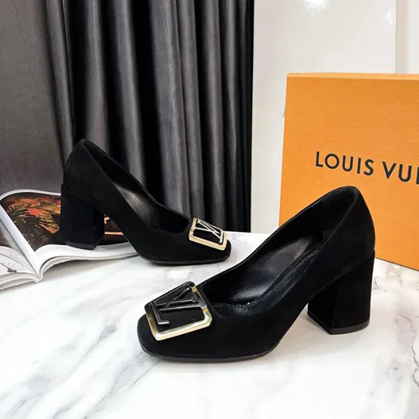 Giày Cao Gót Nữ Louis Vuitton LV Square Toe Madeleine Pumps Suede Màu Đen Size 34 - Giày - Vua Hàng Hiệu