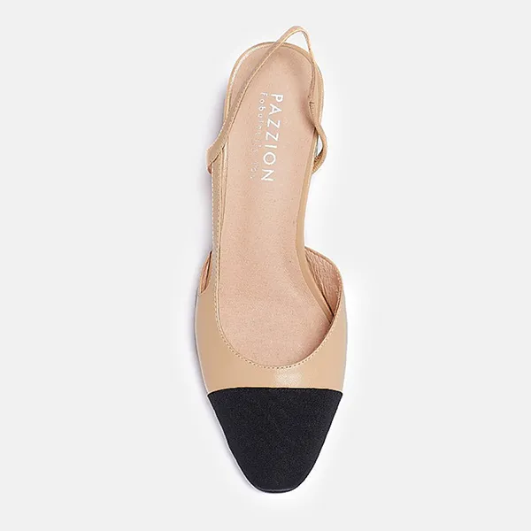 Giày Cao Gót Nữ Pazzion Blythe Lambskin Toe Cap Block Heels A569-3AALM034 Màu Be/Đen - Giày - Vua Hàng Hiệu