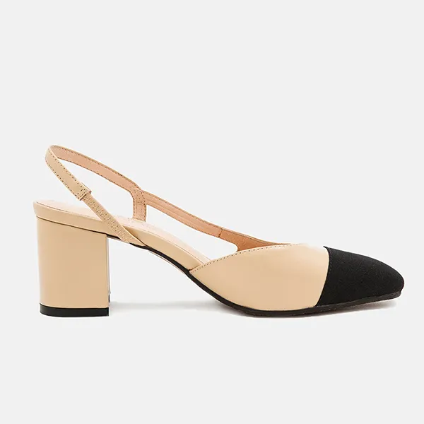 Giày Cao Gót Nữ Pazzion Blythe Lambskin Toe Cap Block Heels A569-3AALM034 Màu Be/Đen - Giày - Vua Hàng Hiệu