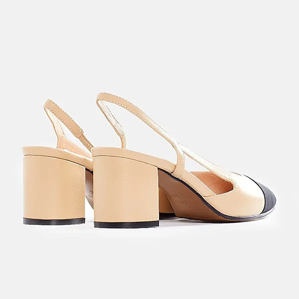Giày Cao Gót Nữ Pazzion Blythe Lambskin Toe Cap Block Heels A569-3AALM034 Màu Be/Đen - Giày - Vua Hàng Hiệu