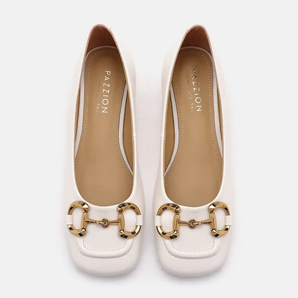 Giày Cao Gót Nữ Pazzion Oli Horsebit Low Block Heels L2032BEG034 Màu Trắng Kem Size 38 - Giày - Vua Hàng Hiệu