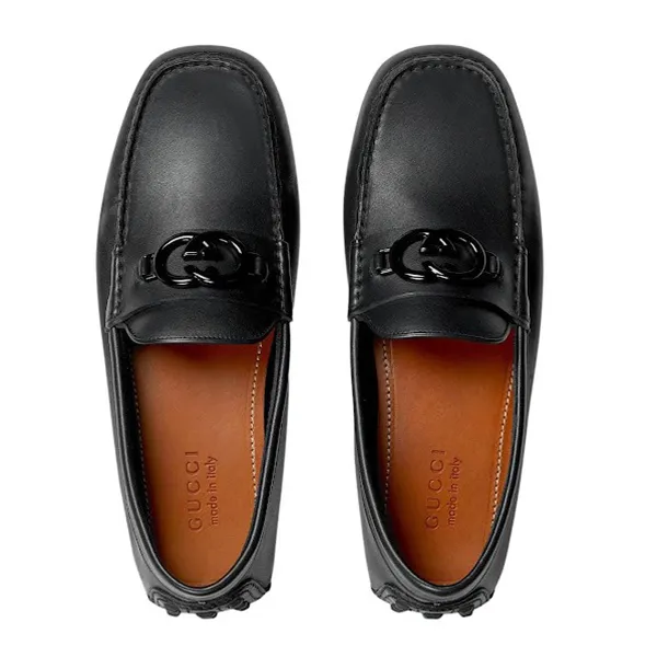 Giày Lười Nam Gucci Black Leather Moccasins 692379 Màu Đen Size 5 - 3
