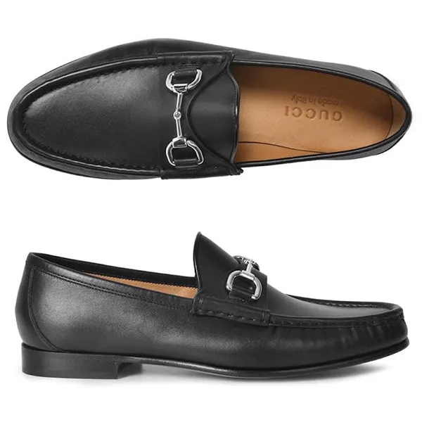 Giày Lười Nam Gucci Loafers Suede Leather 367762 Màu Đen Size 6 - 1