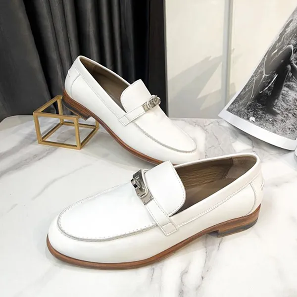 Giày Lười Nữ Hermès Leather Loafer 37 White Kelly Metal Fittings Box Màu Trắng Size 37 - Giày - Vua Hàng Hiệu