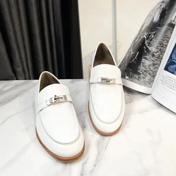 Giày Lười Nữ Hermès Leather Loafer 37 White Kelly Metal Fittings Box Màu Trắng Size 37 - Giày - Vua Hàng Hiệu