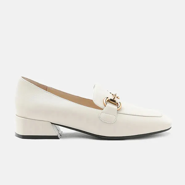 Giày Lười Nữ Pazzion Arwen Classic Metal Buckle Leather Loafers 0191751BE34 Màu Trắng