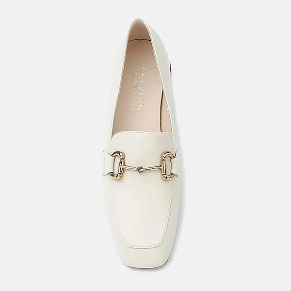 Giày Lười Nữ Pazzion Arwen Classic Metal Buckle Leather Loafers 0191751BE34 Màu Trắng