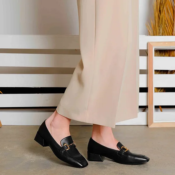 Giày Lười Nữ Pazzion Arwen Classic Metal Buckle Leather Loafers 0191751BK34 Màu Đen - Giày - Vua Hàng Hiệu