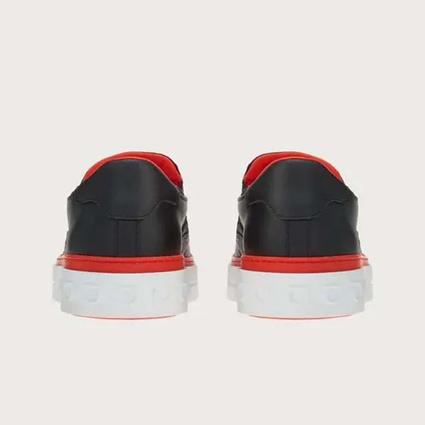 Giày Slip On Nam Salvatore Ferragamo Gancini Slip Ons In Black Leather 020662-750054 Màu Đen Phối Cam Size 6 - Giày - Vua Hàng Hiệu