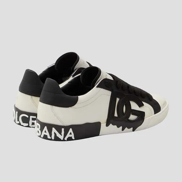 Giày Sneaker Nam Dolce & Gabbana D&G White With DG Logo Embroidered CS2254 AQ192 89697 Màu Đen Trắng - 4