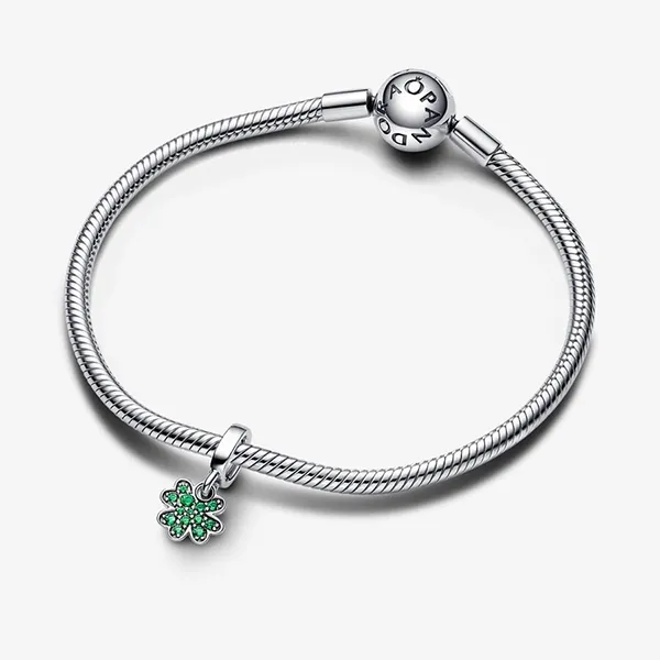 Hạt Vòng Charm Pandora Four Leaf Clover Dangle 792751C01 Màu Xanh Bạc - 3