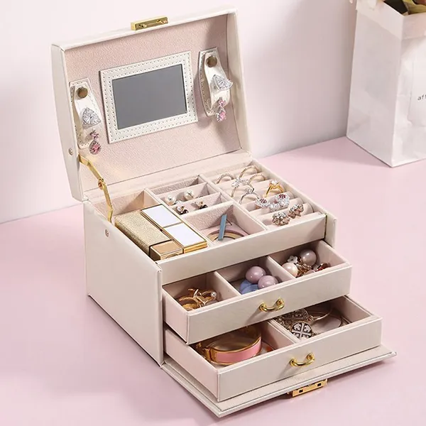 Hộp Đựng Đồ Trang Sức LiLi Jewelry LILI_611947 Bọc Da, Nhung Màu Hồng Đỏ