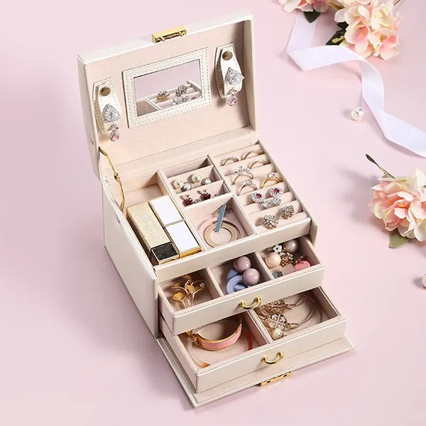 Hộp Đựng Đồ Trang Sức LiLi Jewelry LILI_611947 Bọc Da, Nhung Màu Hồng