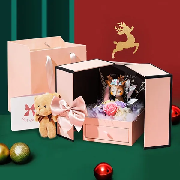 Hộp Đựng Trang Sức - Quà Tặng LiLi Jewelry Đèn Led Nai Con Hoa Hồng Sáp LILI_334929 Màu Hồng