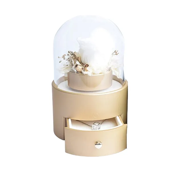 Hộp Quà Tặng Đựng Trang Sức Xoay Tự Động Đèn Led Hoa Hồng Sáp LiLi Jewelry LILI_865346 Màu Vàng Đậm