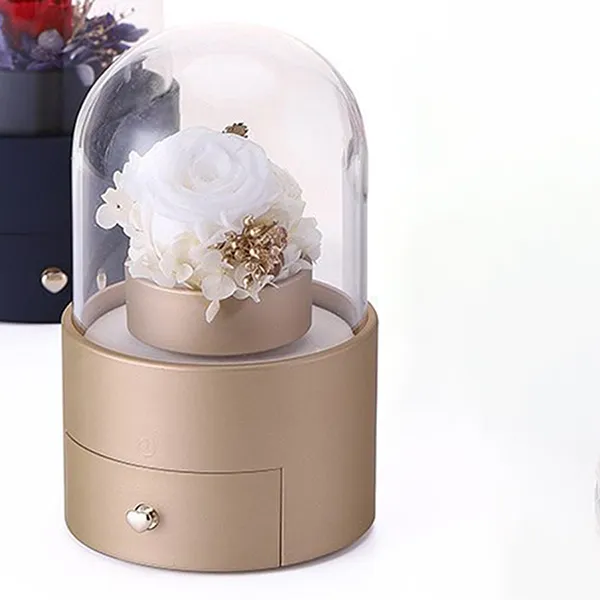 Hộp Quà Tặng Đựng Trang Sức Xoay Tự Động Đèn Led Hoa Hồng Sáp LiLi Jewelry LILI_865346 Màu Vàng Đậm