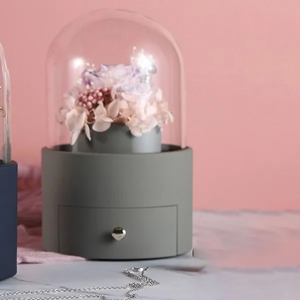 Hộp Quà Tặng Đựng Trang Sức Xoay Tự Động Đèn Led Hoa Hồng Sáp LiLi Jewelry LILI_865346 Màu Xám - Phụ kiện - Vua Hàng Hiệu