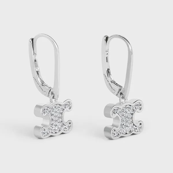 Khuyên Tai Nữ Celine Triomphe Rhinestone Earrings In Brass With Rhodium Finish And Crystals Silver 460GC6BZI.36SI Màu Bạc - Trang sức - Vua Hàng Hiệu