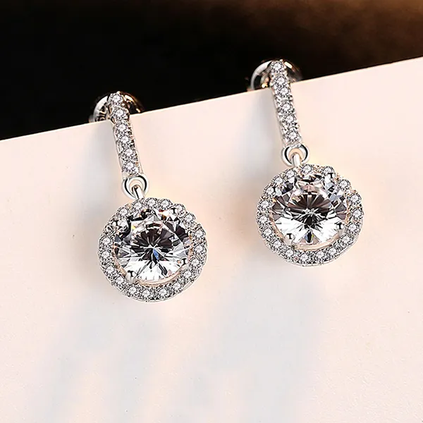 Khuyên Tai Nữ Kya Jewel Bạc Ý Đá Trắng Tròn Thanh Lịch SE116 Màu Bạc