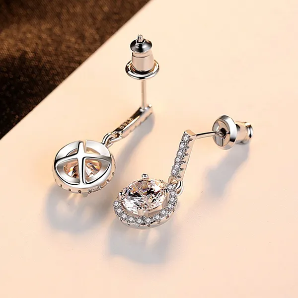 Khuyên Tai Nữ Kya Jewel Bạc Ý Đá Trắng Tròn Thanh Lịch SE116 Màu Bạc