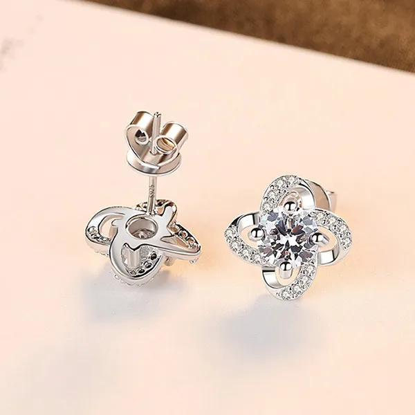 Khuyên Tai Nữ Kya Jewel Bạc Ý Hoa 4 Cánh Tinh Tế SE115 Màu Bạc