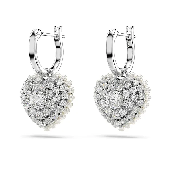 Khuyên Tai Nữ Swarovski Hyperbola Drop Earrings Heart, White, Rhodium Plated 5684384 Màu Trắng Bạc