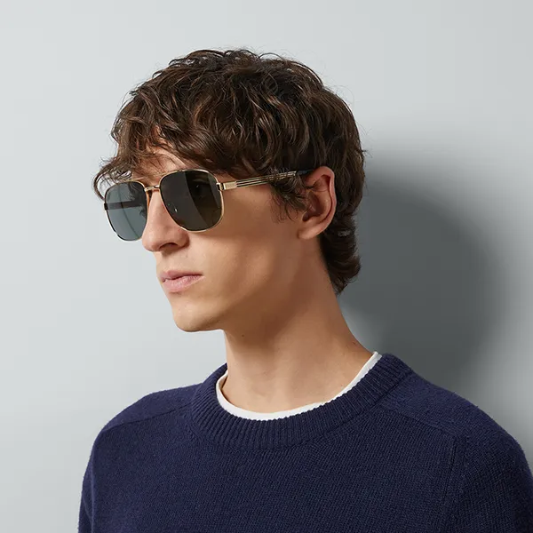 Kính Mát Nam Gucci Sunglasses GG1223S 002 Màu Xám/Vàng - Kính mắt - Vua Hàng Hiệu