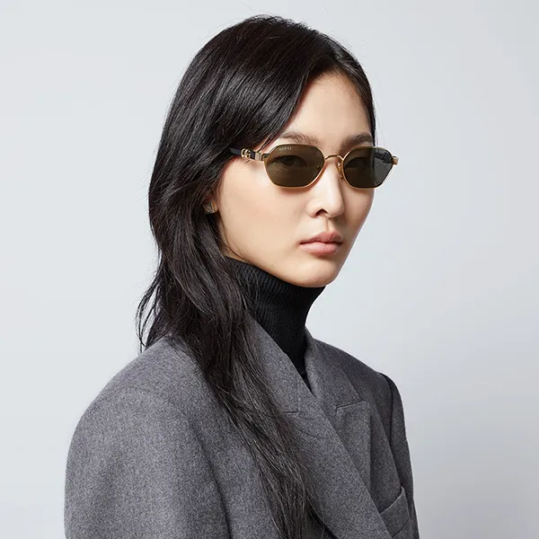 Kính Mát Nữ Gucci Round-Frame Sunglasses GG1593S 001 Màu Xám Gọng Đen/Vàng - Kính mắt - Vua Hàng Hiệu