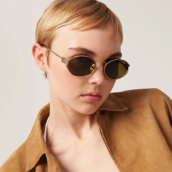 Kính Mát Nữ Miu Miu Oval Logo Sunglasses 0MU52YS 7OE01T Màu Xanh Olive - Kính mắt - Vua Hàng Hiệu