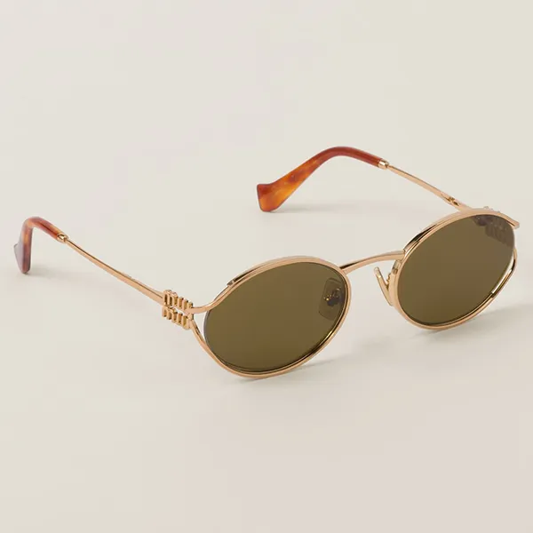 Kính Mát Nữ Miu Miu Oval Logo Sunglasses 0MU52YS 7OE01T Màu Xanh Olive - Kính mắt - Vua Hàng Hiệu