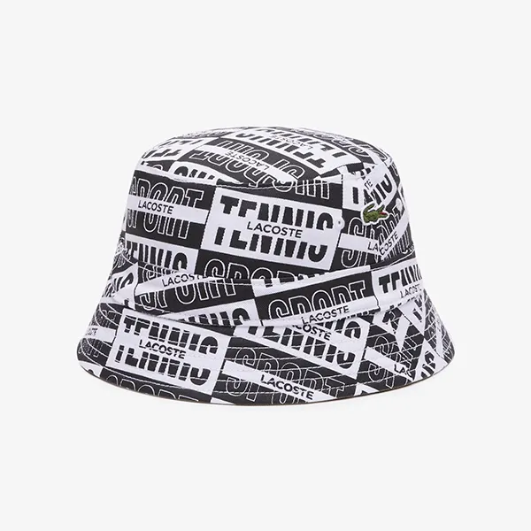 Mũ Lacoste Bucket Hat Both Sides Made Of Cotton Material With Printed Pattern RK1487-10 Màu Đen Trắng