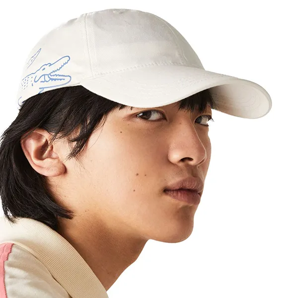 Mũ Lacoste Crocodile Print Organic Cotton Cap RK9398 70V Màu Trắng