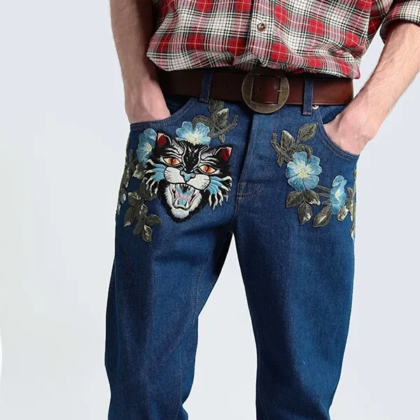 Quần Jean Nam Gucci Angry Cat 430368 Màu Xanh Họa Tiết Size 34 - Thời trang - Vua Hàng Hiệu
