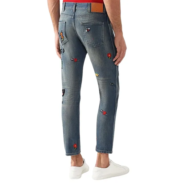 Quần Jean Nam Gucci Blue Symbol Tapered XS836 Màu Xanh Bạc Size 31