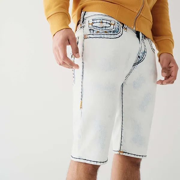 Quần Short Nam True Religion Rocco Super T Stitch Skinny 107053 - TB02 Màu Xanh Nhạt Size 28