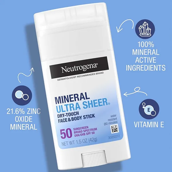 Sáp Lăn Chống Nắng Mặt Và Body Neutrogena Mineral Ultra Sheer Dry Touch Face & Body Stick SPF50 42g - Kem chống nắng - Vua Hàng Hiệu