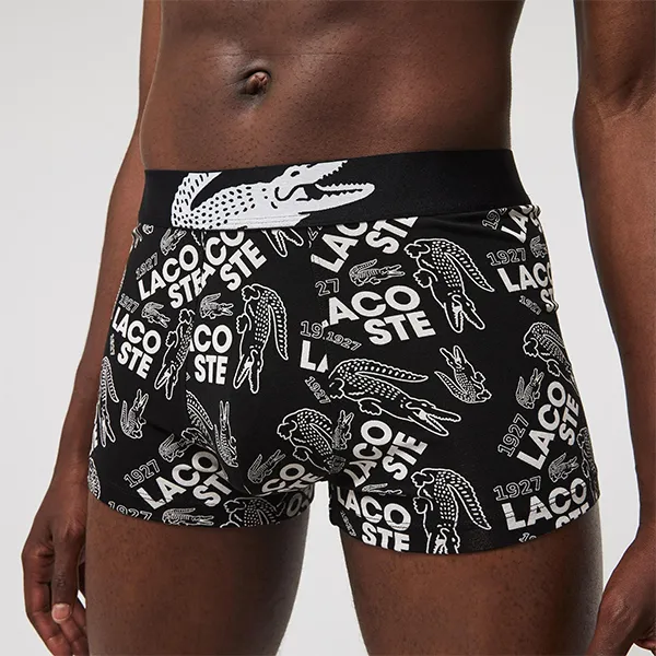 Set 3 Quần Lót Nam Lacoste Crocodile Waist Short Stretch Cotton Trunk 3-Pack 5H1269 51 NUA Màu Đen Xám Size XS