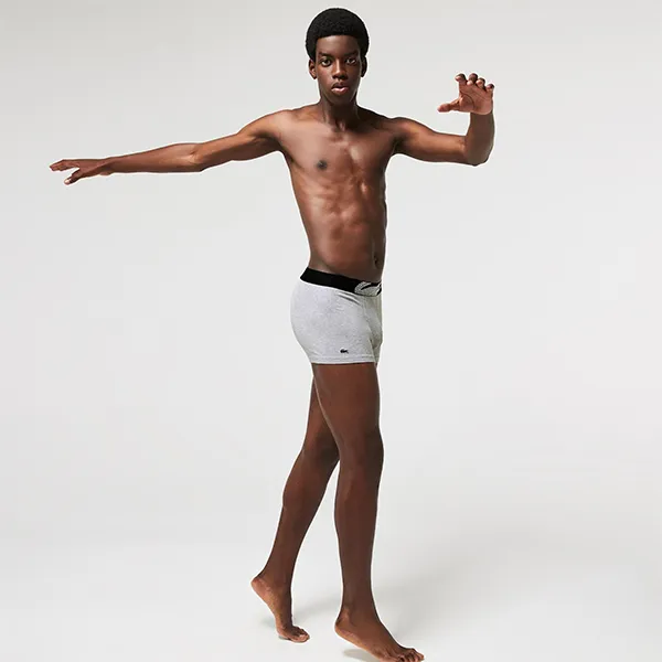 Set 3 Quần Lót Nam Lacoste Crocodile Waist Short Stretch Cotton Trunk 3-Pack 5H1269 51 NUA Màu Đen Xám Size XS