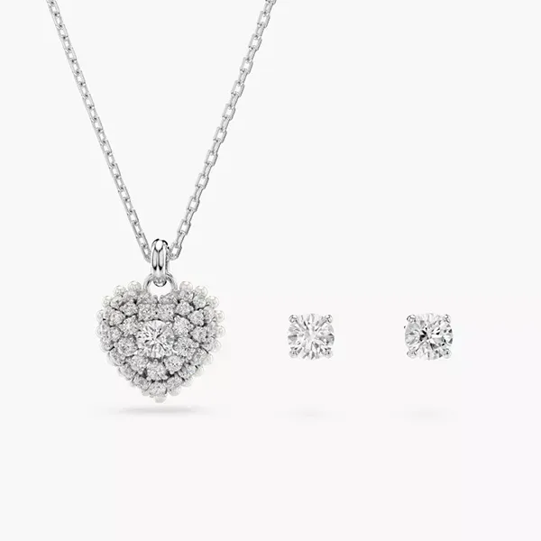 Set Dây Chuyền Và Khuyên Tai Nữ Swarovski Heart Hyperbola Jewelry Màu Trắng Bạc