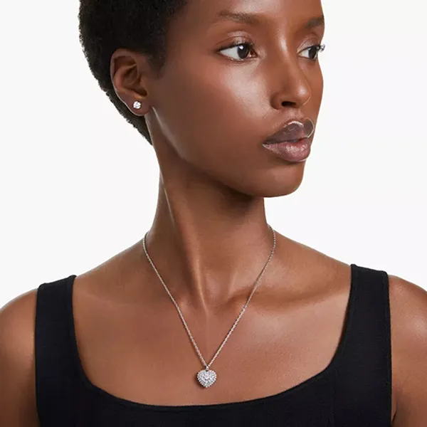Set Dây Chuyền Và Khuyên Tai Nữ Swarovski Heart Hyperbola Jewelry Màu Trắng Bạc