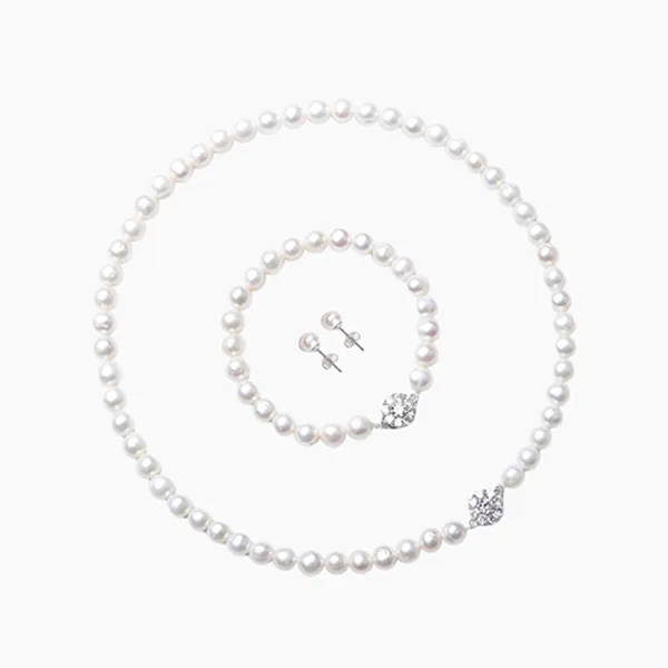 Set Dây Chuyền, Vòng Đeo Tay, Khuyên Tai Nữ Kya Jewel Freshwater Pearl Blossom PS9 Màu Trắng