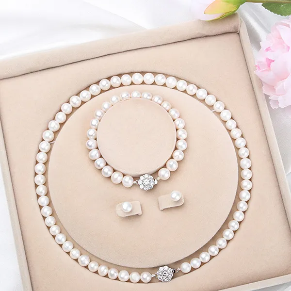 Set Dây Chuyền, Vòng Đeo Tay, Khuyên Tai Nữ Kya Jewel Freshwater Pearl Blossom PS9 Màu Trắng