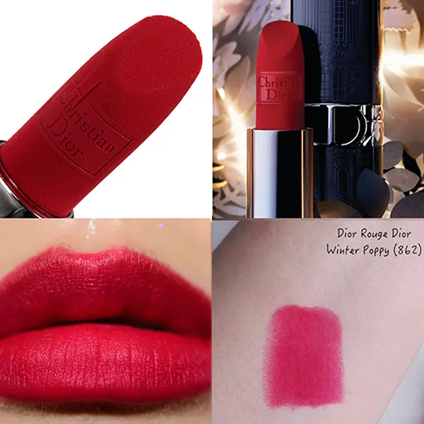 Son Dior Rouge Dior Couture Velvet Lipstick 862 Winter Poppy Limited Edition Màu Đỏ Hồng - 3