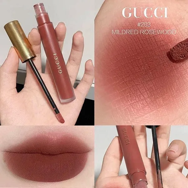 Son Kem Lì Gucci Rouge Liquid Matte 203 Mildred Rosewood Màu Hồng Đất