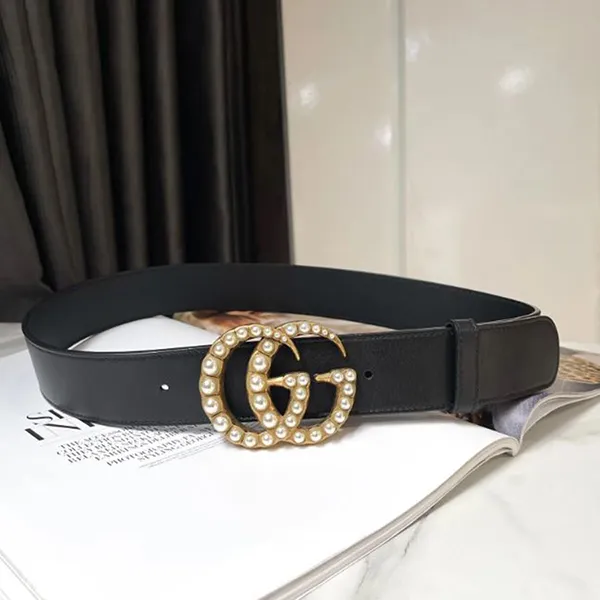 Thắt Lưng Nữ Gucci GG Leather Belt With Pearl Double Bản 4cm Màu Đen - Thắt lưng - Vua Hàng Hiệu