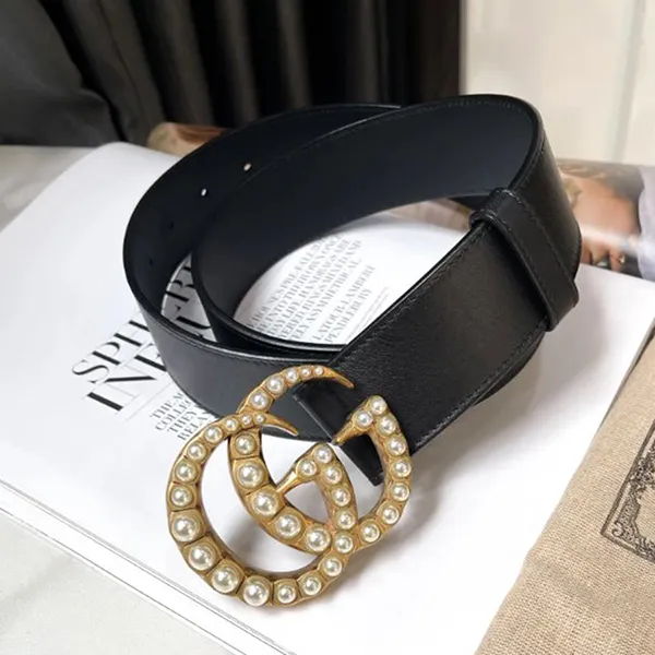 Thắt Lưng Nữ Gucci GG Leather Belt With Pearl Double Bản 4cm Màu Đen - Thắt lưng - Vua Hàng Hiệu